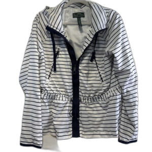 Ralph Lauren Active Hooded Windbreaker Womens L Jacket Blue White Lined Nautical